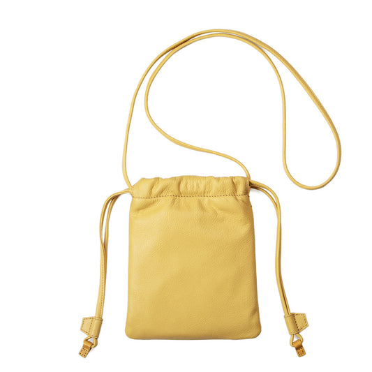 Steerhide  Ruffle Drawstring Pouch in Yellow Made in Japan