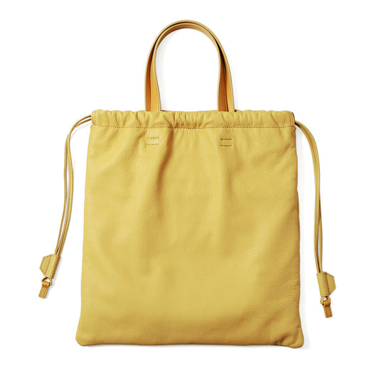 Steerhide  Ruffle Drawstring Tote in Yellow Made in Japan