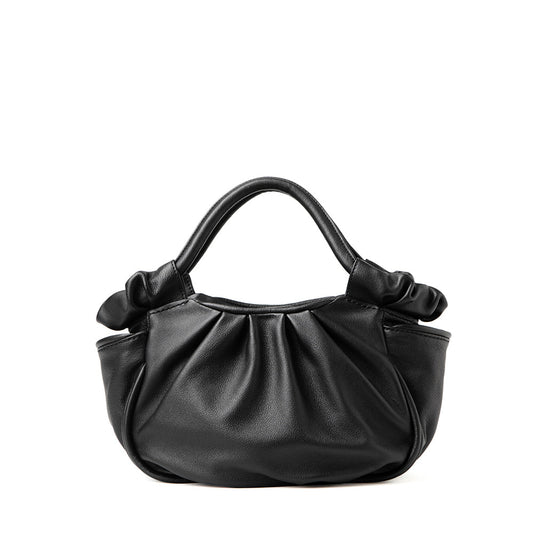 Steerhide  Ruffle Small Gathered Tote in Black Made in Japan