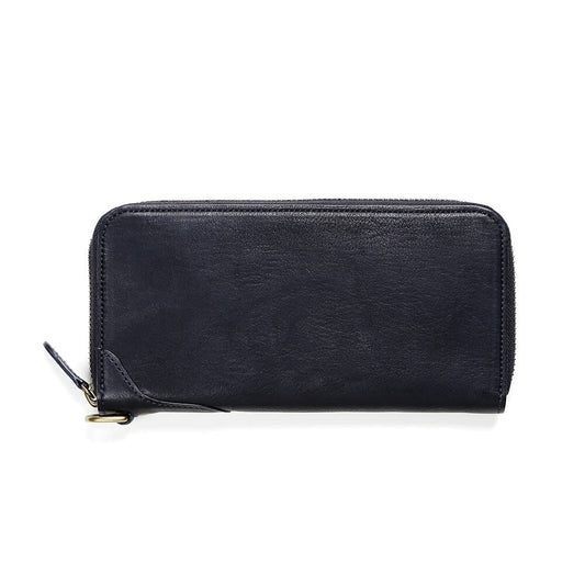 Cowhide  Roadster Zip Long Wallet in Dark Indigo Made in Japan