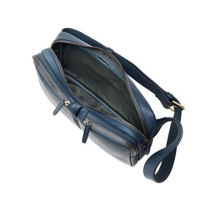 Cowhide  Roadster Tri-zip Crossbody Bag in Denim Blue Made in Japan